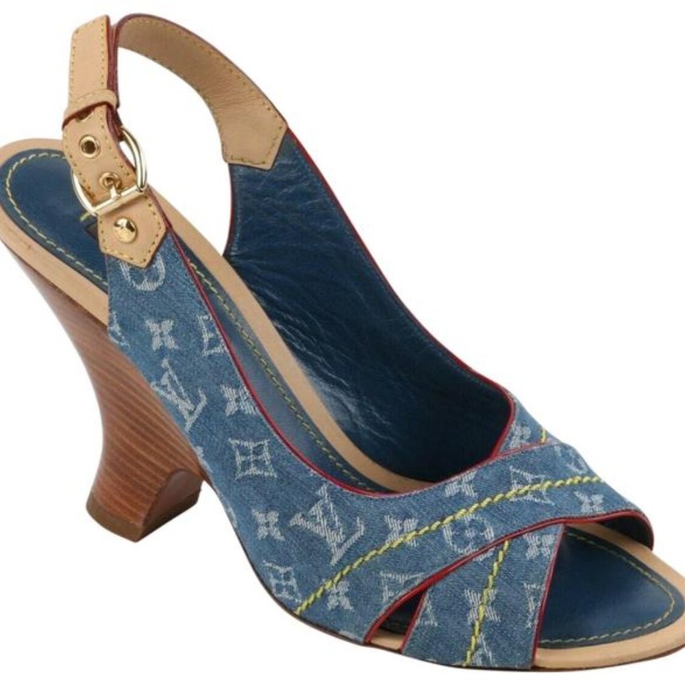 Louis Vuitton Blue Denim Monogram Sandals - Picture 1 of 8